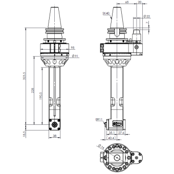 AHL-SK40-A7.65 LIGHT / MINI 90 DEGREE ANGLE HEAD-LONGER